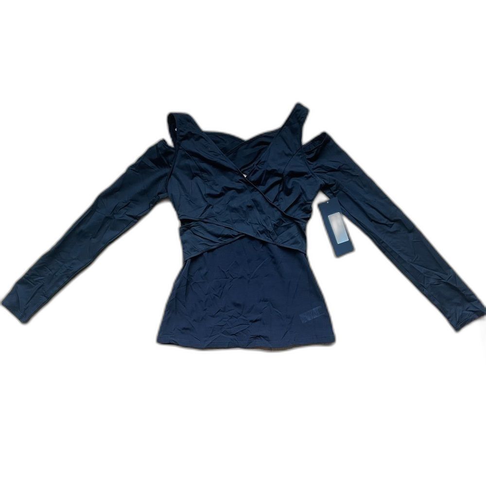 Michi black v-neck long sleeve fitted top w/ cutouts dance/ballet/workout XS NWT